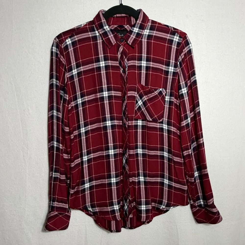Rails Crimson Red Navy Plaid Hunter Button Up Soft Flannel Top Shirt Women's S